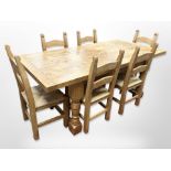 A contemporary pine farmhouse table, 199cm x 94.5cm,