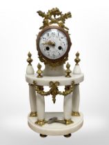A French ormolu and white marble portico clock,