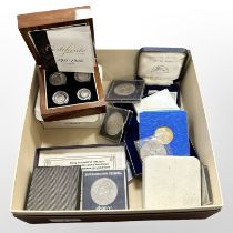 A George V four coin Maundy set in box, together with further coins including Crowns,