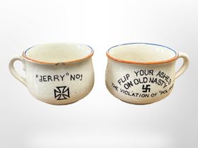 Two novelty Fieldings propaganda pots depicting caricatures of Hitler,