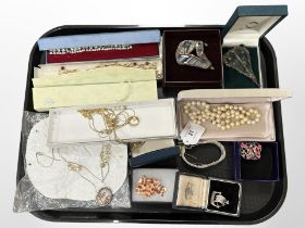 A Sterling silver bracelet together with costume jewellery, necklaces, glass brooches,