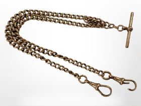 A 9ct yellow gold Albert chain with T-bar, length 45 cm. CONDITION REPORT: 40.4g.