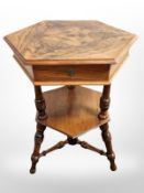 A continental burr walnut hexagonal work table,