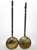 Two Victorian brass bed warming pans