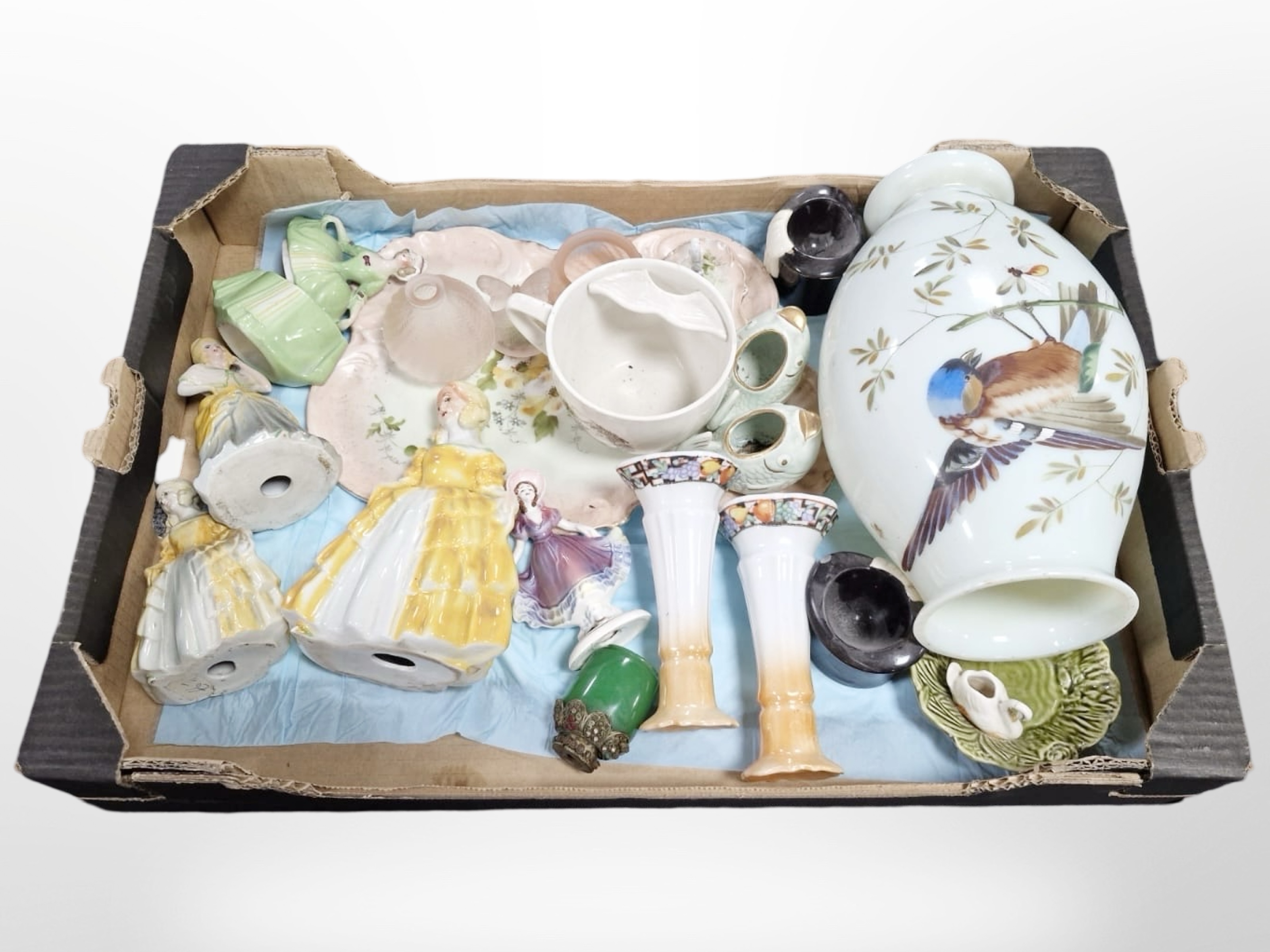 A Victorian hand painted opaque glass vase,