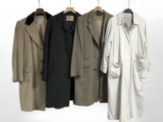 Four gents overcoats including a Mongolian cashmere example, another by John G.