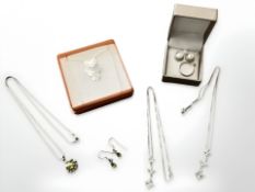A group of Sterling silver jewellery including four necklaces with pendants,