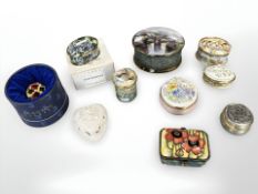 A group of miniature pots including Crummels Enamel, hand painted porcelain Royal Albert,