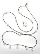 A suite of black spinel and white cultured pearl jewellery,