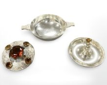 A white metal Scottish kilt brooch, mounted with citrine coloured stones,