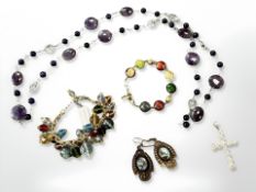 An amethyst and clear crystal necklace, together with Artigiano coloured crystal bracelet,