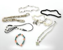 Eight pieces of good quality costume jewellery including rough cut gemstone necklaces,