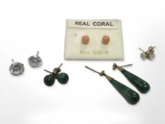 Five pairs of earrings including cubic zirconia (no butterflies), zircon ear studs,