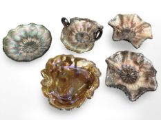 Five pieces of vintage carnival glass