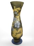 A Gallé-style glass overlay floral vase,