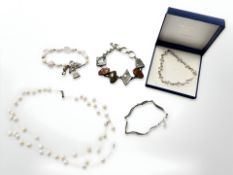 A group of jewellery to include Sterling silver charm bracelet set with polished stones,