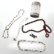 A group of jewellery including Sterling silver opal set pendant in retail box, pearl set necklaces,