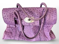 A Mulberry style purple ostrich skin hand bag