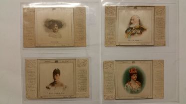 W. N. SHARPE, silks, Fab Card, series P, Personalities, on original postcards, part set, inc. nos.