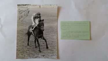 HORSE RACING, Lester Piggott signed b/w press photograph, showing him on Swiss Maid 1979, signed