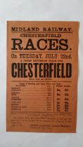 HORSERACING, Midlands Railway handbill, July 22nd, detailing stops & prices for 1873 Chesterfield