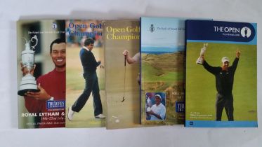 GOLF, programmes for Open Championship, 1983, 1985, 1986, 1997, 2000, 2001, 2004 & 2008, corner