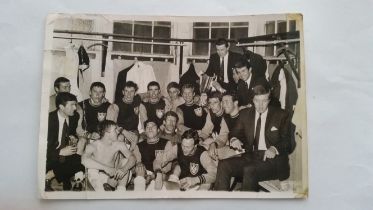 FOOTBALL, West Ham United b/w photograph, showing players in dressing room after winning European
