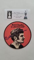 GOLF, Bob Charles signed piece, Dunlop & Bob Charles beer mat, signed in blue ink, EX