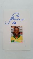 FOOTBALL, Brazil international signatures, inc. Roberto Carlos, Rivaldo & Flavio Conceicao, to white