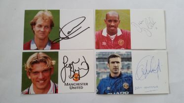 FOOTBALL, Manchester United, signed photograph cards, mixed 1990s, inc. Eric Cantona, Dion Dublin,