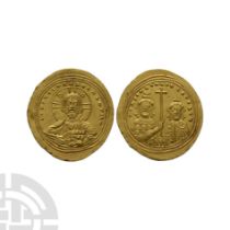 Ancient Byzantine Coins - Basil II and Constantine VIII Holding the Cross - AV Gold Histamenon