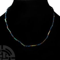 Egyptian Bright Blue and Turquoise Faience Bead Necklace