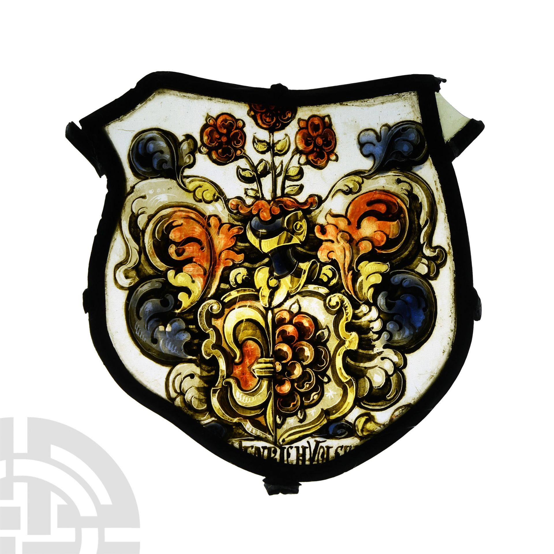 Medieval Stained Glass Armorial with Flowers