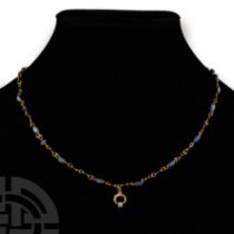 Roman Gold Necklace with Blue Glass Beads