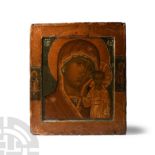 Russian Wooden Icon with Virgin of Kazan