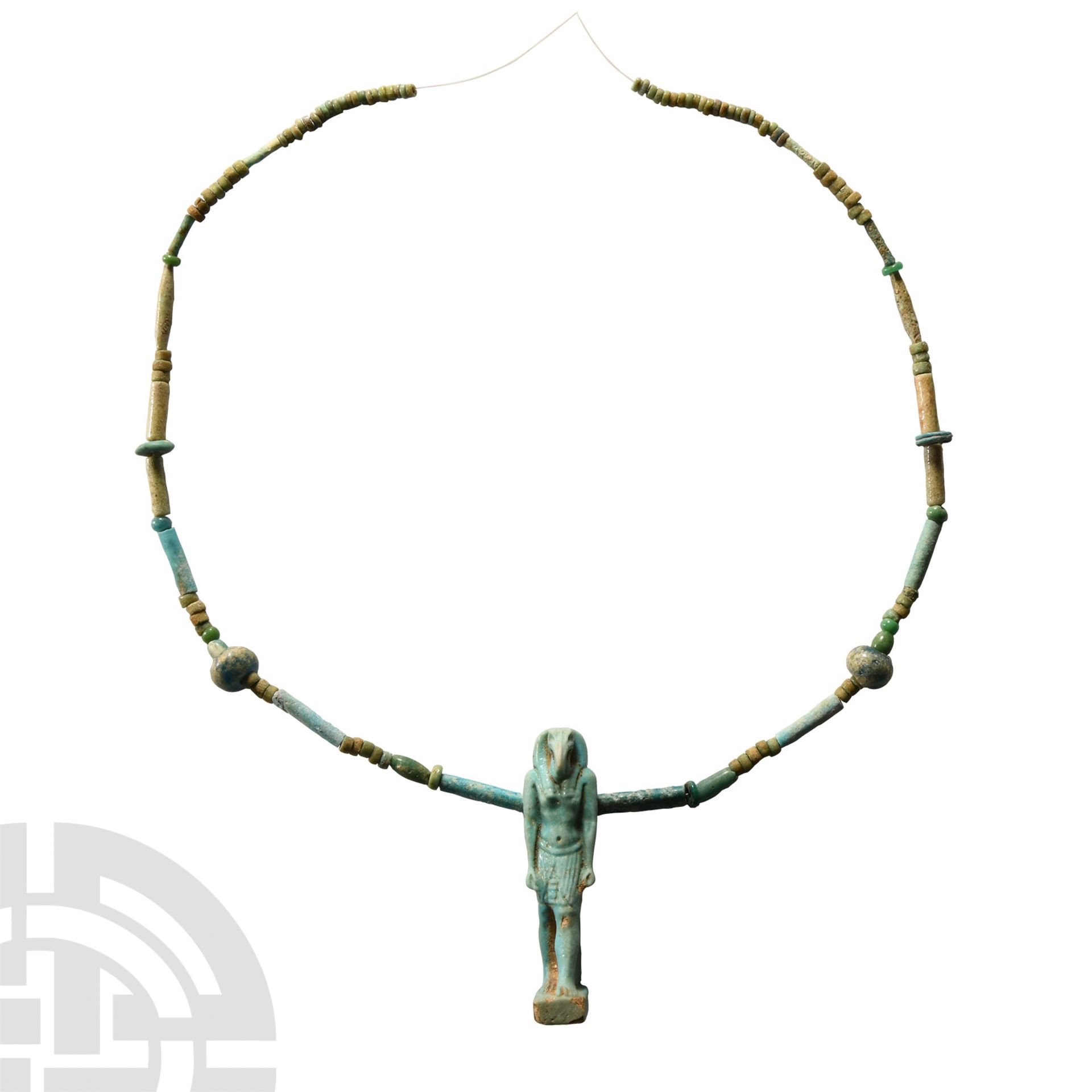 Egyptian Faience Bead Necklace String with Thoth Amulet - Image 2 of 2