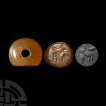 Western Asiatic Agate Stamp Seal with Winged Figure