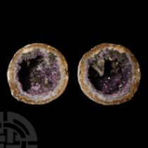 Natural History - Cut and Polished Amethyst Crystal Geode Pair.
