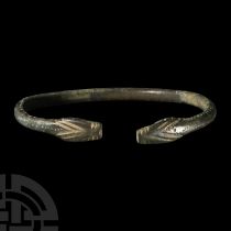 Roman Bronze Snake-Headed Armilla Bracelet