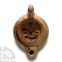 Roman Terracotta Oil Lamp with Frontal Bust