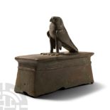 Egyptian Bronze Horus Falcon on Shrine-Shaped Base