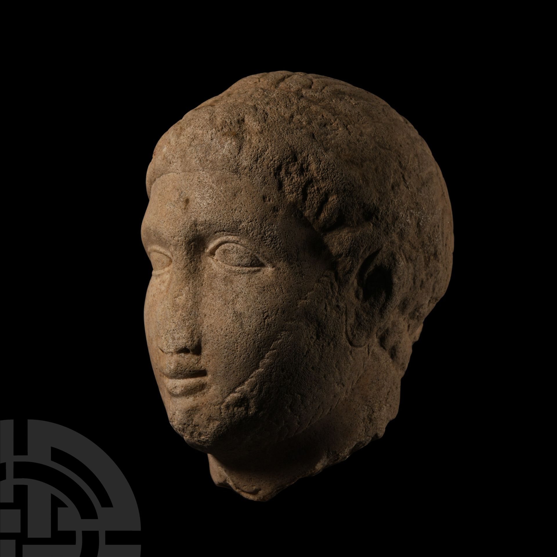 Cypriot Votive Limestone Head of a Young Man - Image 3 of 3