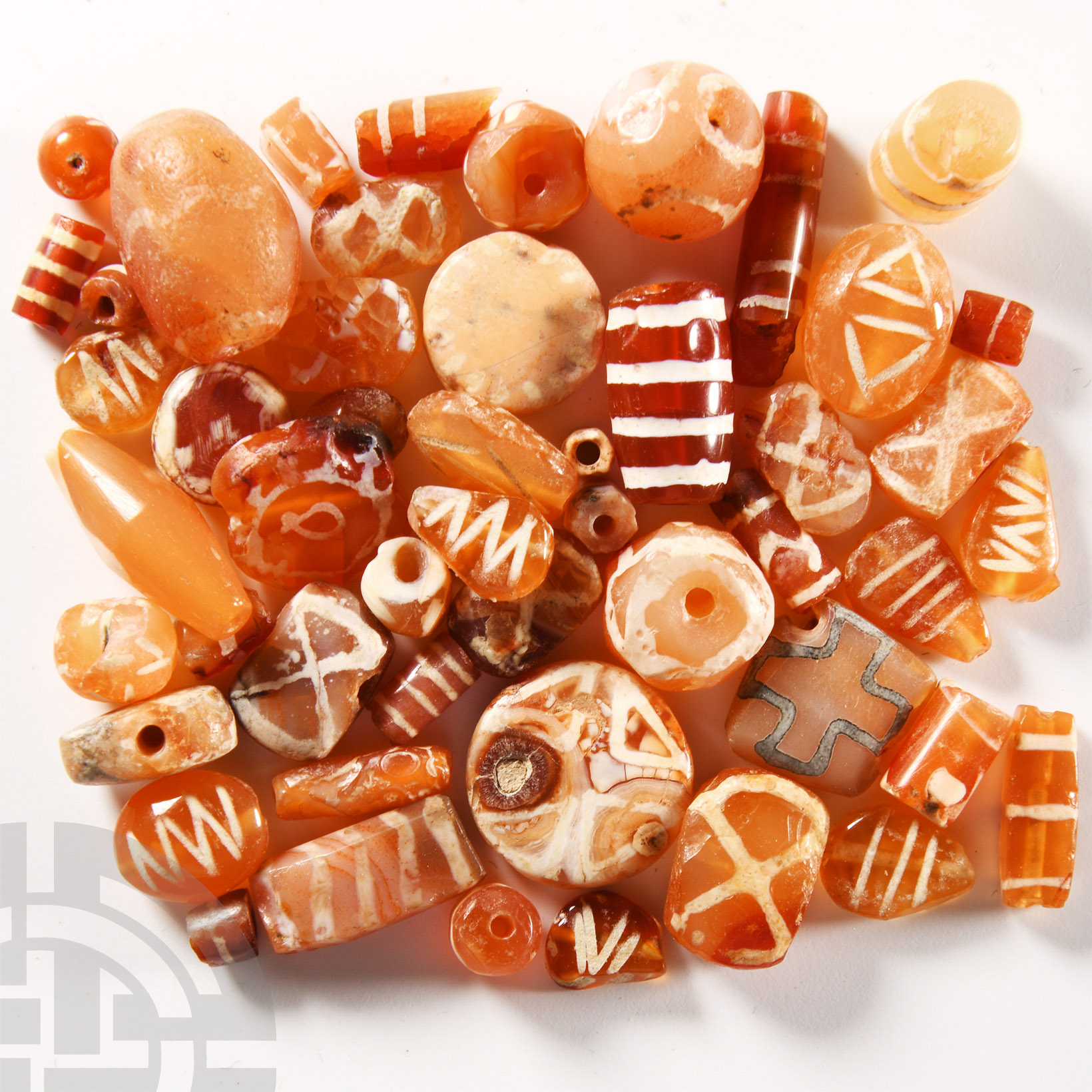 Indus Valley Etched Orange Carnelian Necklace Bead Group