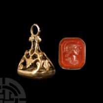 Georgian Gold Fob Seal Pendant with Helmetted Bust Gemstone