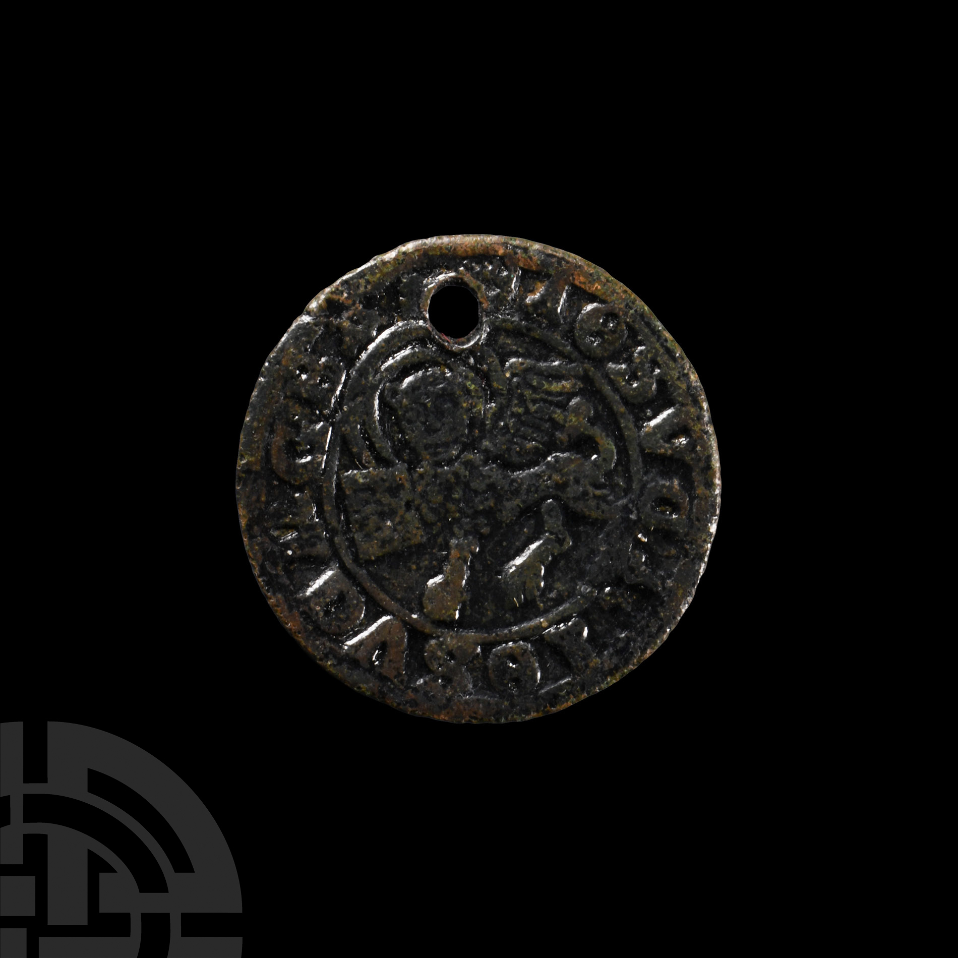 Post Medieval Bronze Jetton Pendant with Lion of Saint Mark