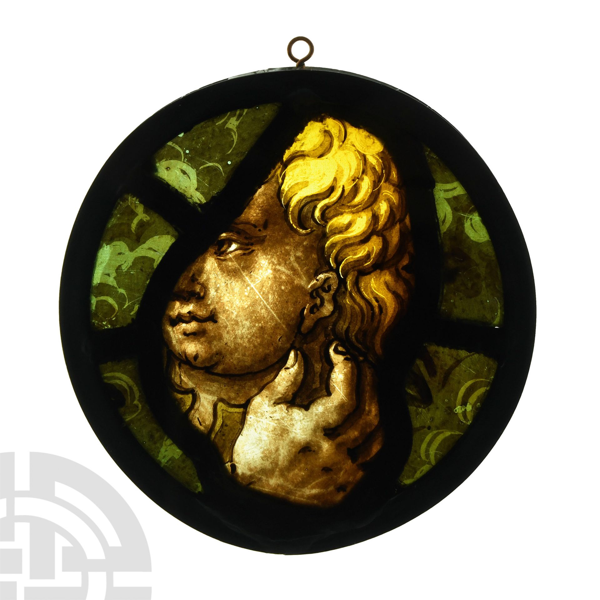 Medieval Stained Glass with Head of a Blond Youth