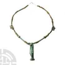 Egyptian Faience Bead Necklace String with Taweret Amulet