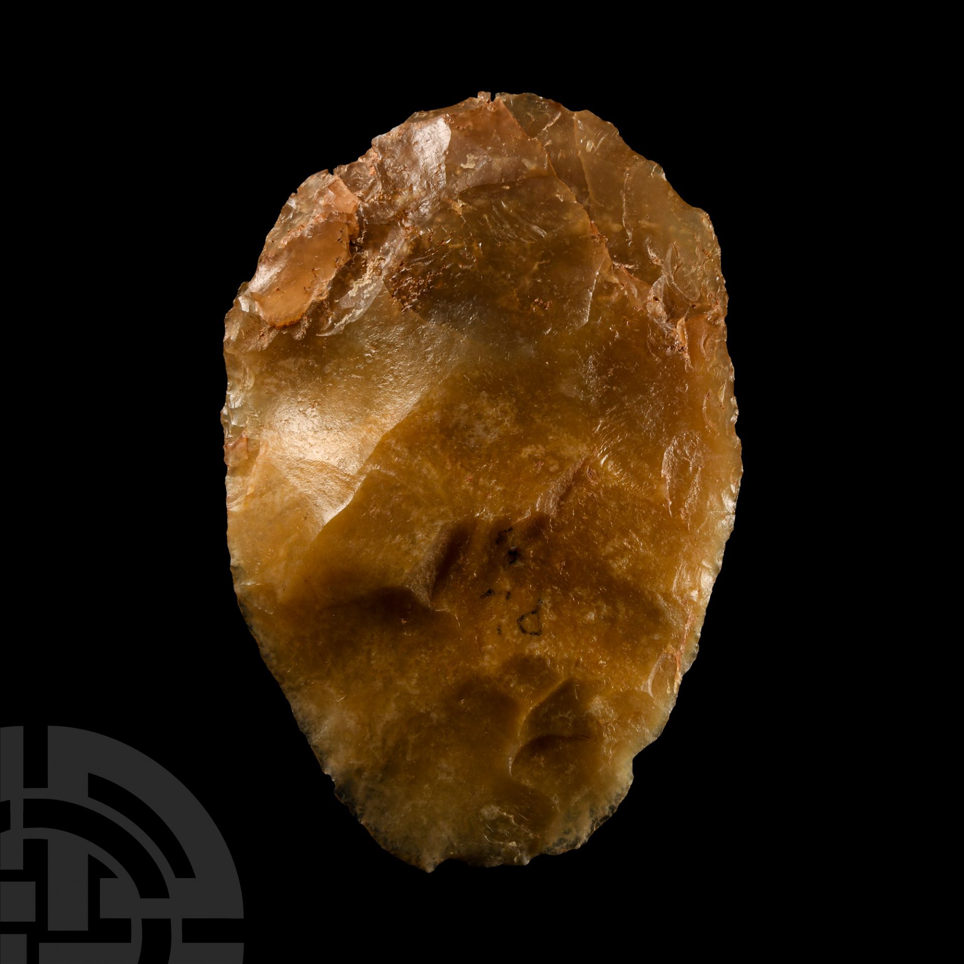 Attractive Stone Age 'Dordogne' Orange-Brown Chalcedony Bifacially Worked Handaxe - Image 2 of 3