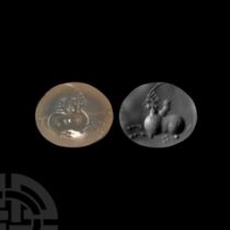 Graeco-Parthian Grey Chalcedony Stamp Seal with Winged Sphinx