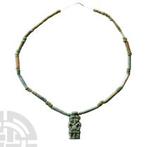 Egyptian Faience Bead Necklace String with Bes Amulet